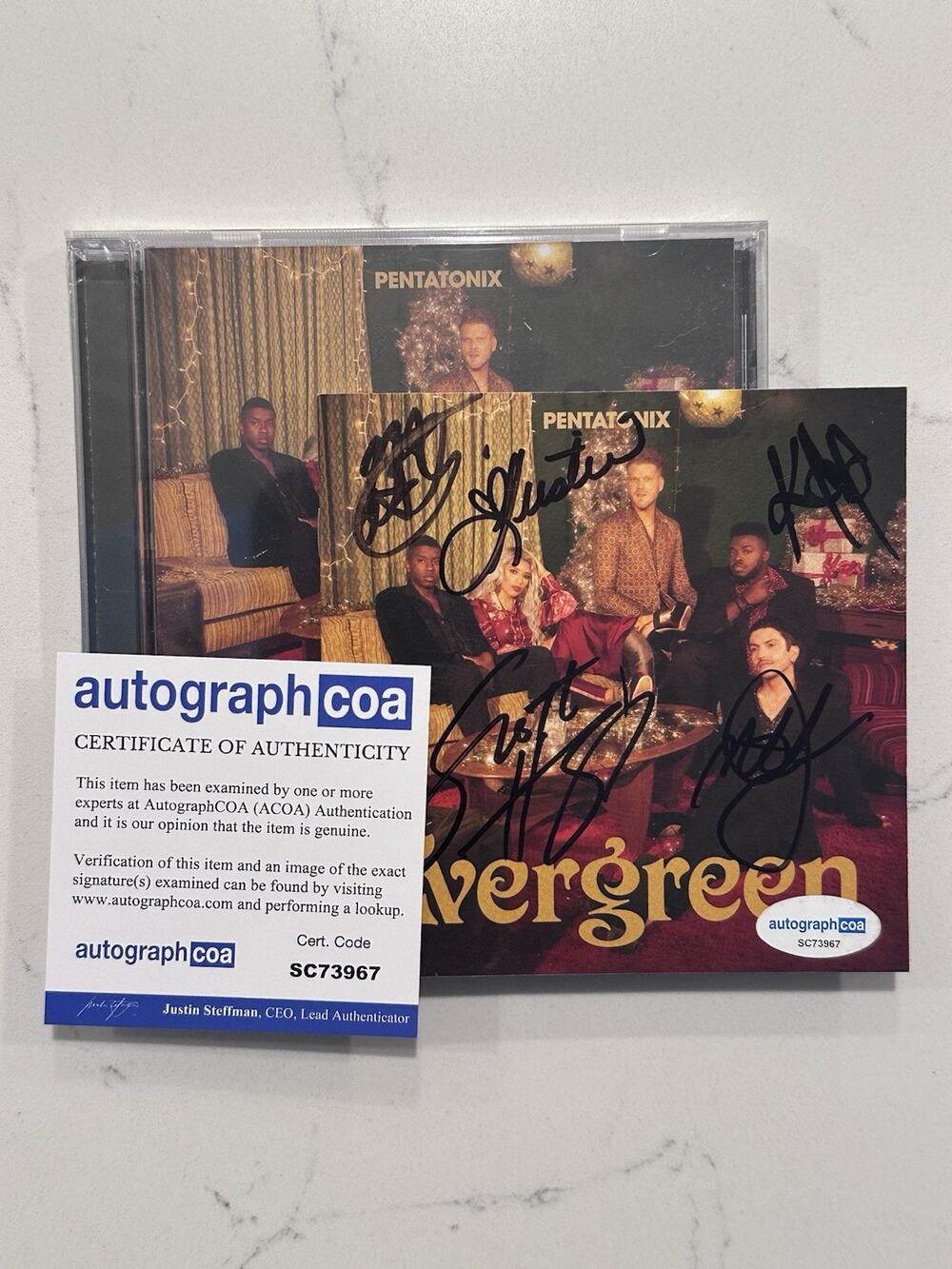 PENTATONIX SIGNED EVERGREEN CD Auto AUTOGRAPHED COA ACOA #3